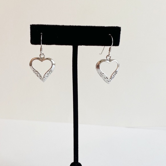 Sterling Silver Heart Pierced Dangle Earrings - Picture 3 of 8